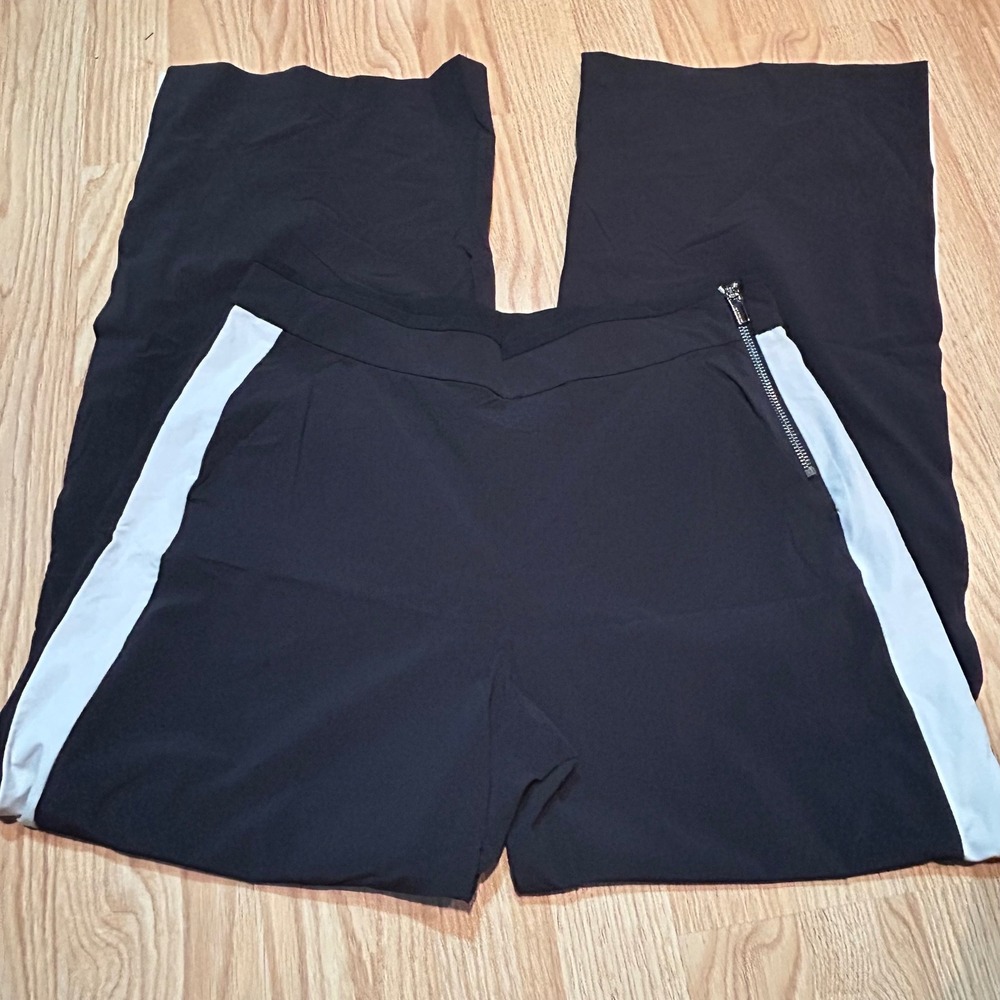 Athleta Black Wide Leg Side Stripe Track Pants Zipper Detail Womens 10 - Picture 2 of 5